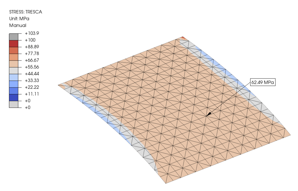 Figure 7: LE2: Case 2, Cylindrical shell, meshed with Gmsh, calculated with CalculiX